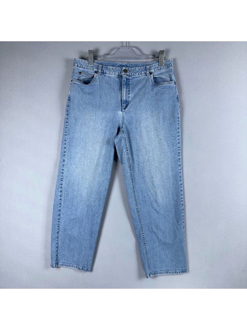 Talbots Wide Leg Jeans Womens Size 14W Petite Stretch Mid Rise Blue Ligth Wash
